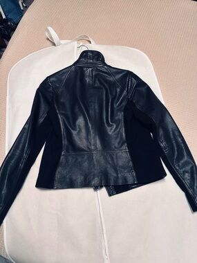 Vince Black Leather Moto Panel Jacket